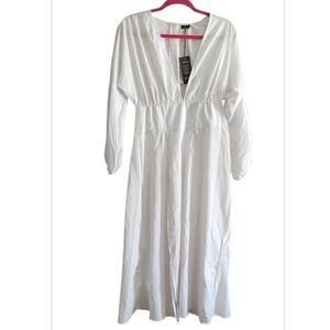 White Deep VNeck Long Sleeve Maxi Dress Size M
